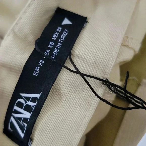 ZARA TAPERED FIT POCKETED PANTS PATCHWORK FULL LENGTH OLIVE GREEN - Picture 11 of 12